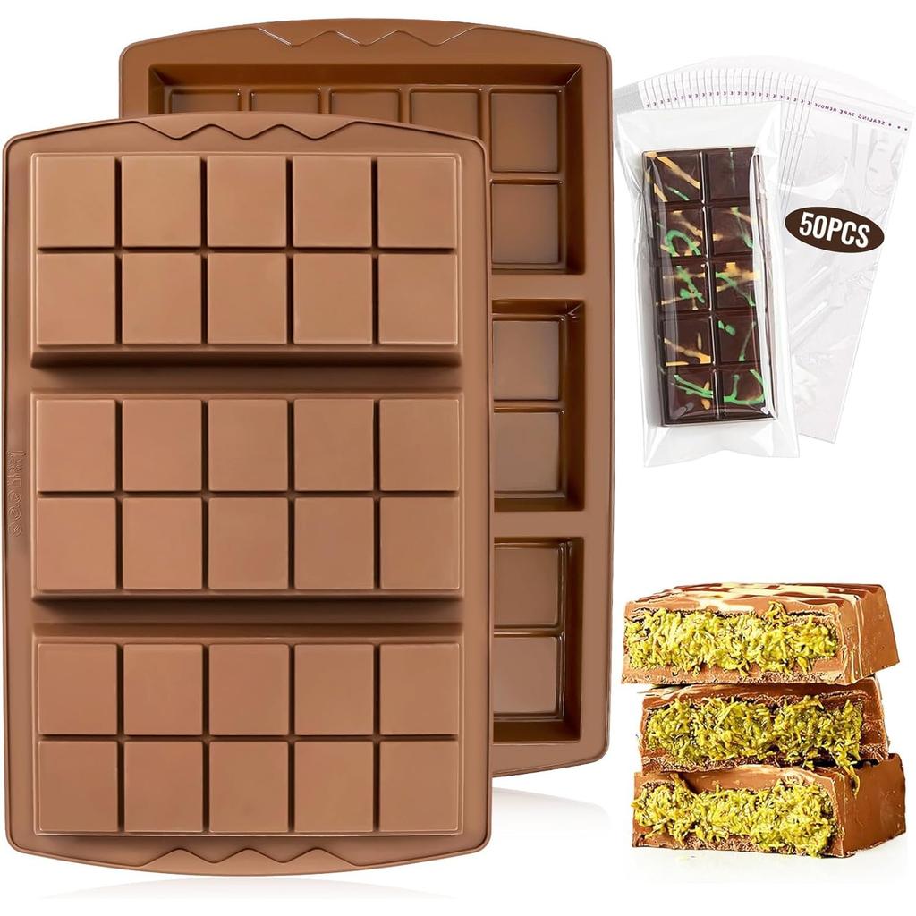 Dubai Chocolate Mold Set, 3x10 Divisions, with 50 Wrapping Foils, Silicone Chocolate Mold, DIY Baking Tool
