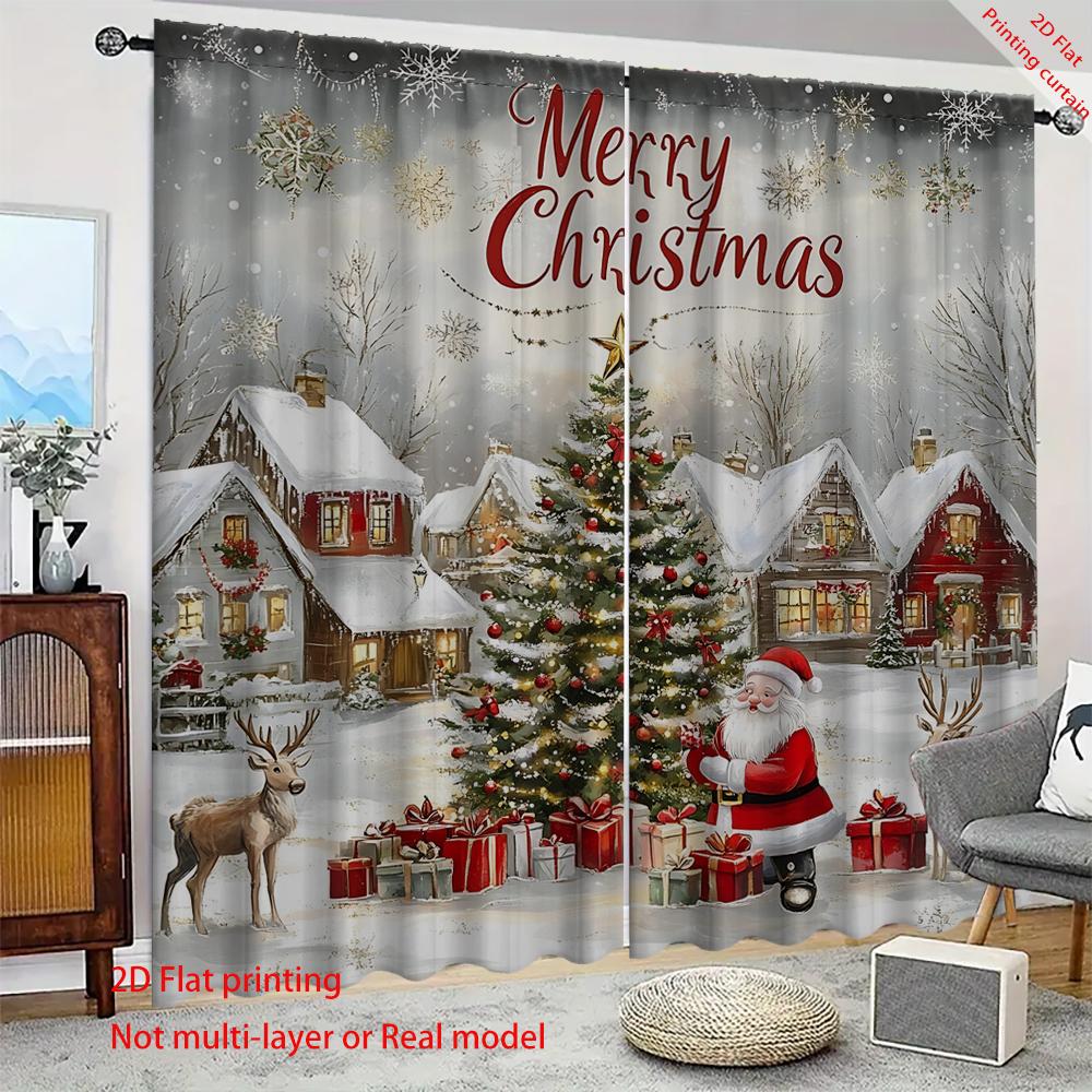 2 Christmas Trees, Santa Claus, Snowflake Houses, Window Screens, Home Decor Styles, Living Room Curtains