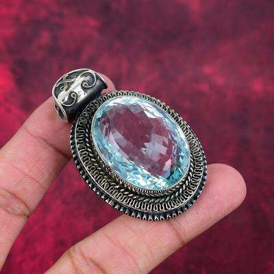 Ciondolo Topazio Azzurro, Gioielli in Pietre Preziose in Argento Sterling Massiccio 925, Ciondolo Fatto a Mano, Per il Memorial Day