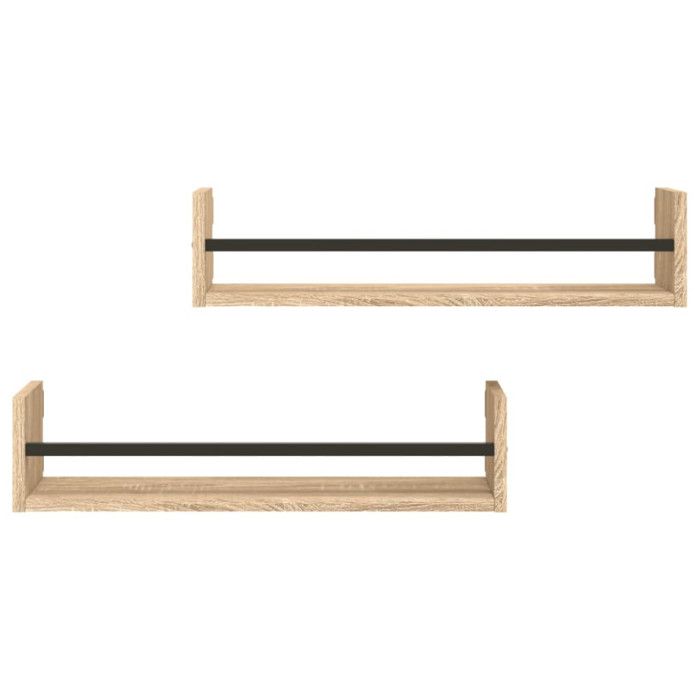 VidaXL Wall Shelves with Bars 2 Pcs Sonoma Oak 60x16x14 Cm 835435