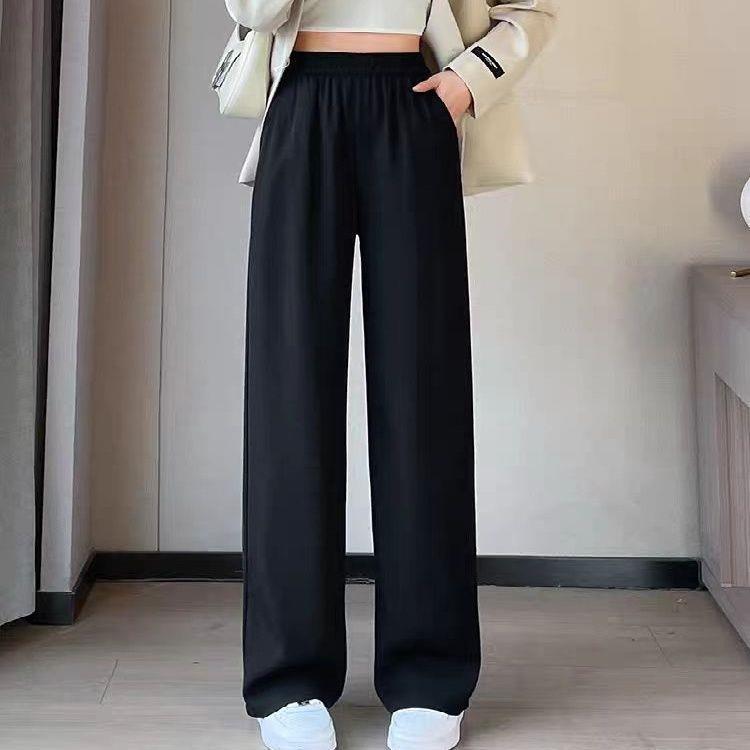 Women's High-Waisted Wide-Leg Pants, Casual Loose Fit Slimming Black Trousers