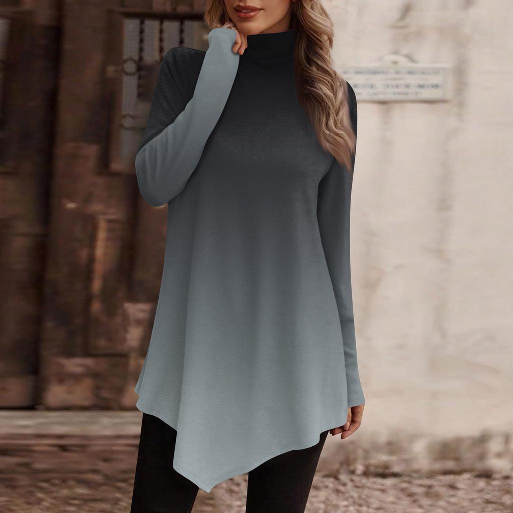 Women's Casual Everyday Tops Long Sleeve Turtleneck Fashion Print Shirt Tops T Shirt Pullover