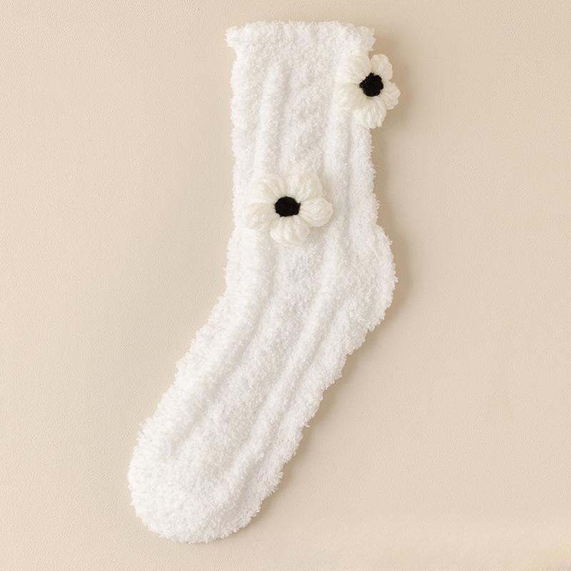 Female Autumn and Winter Coral Velvet Plus Velvet Sleep Warm Home Floor In The Tube Socks