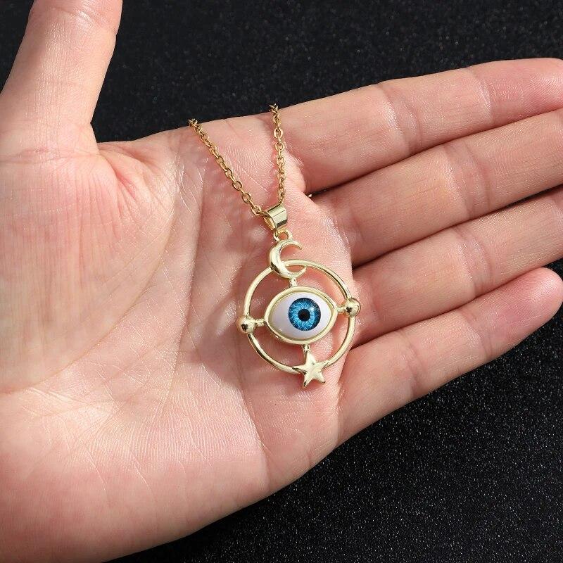 Fashion Turkish Lucky Evil Eye Necklace Women 8 Style Blue Eyes Female Charm Fashion Enamel Heart-shape Palm Necklace Jewelry