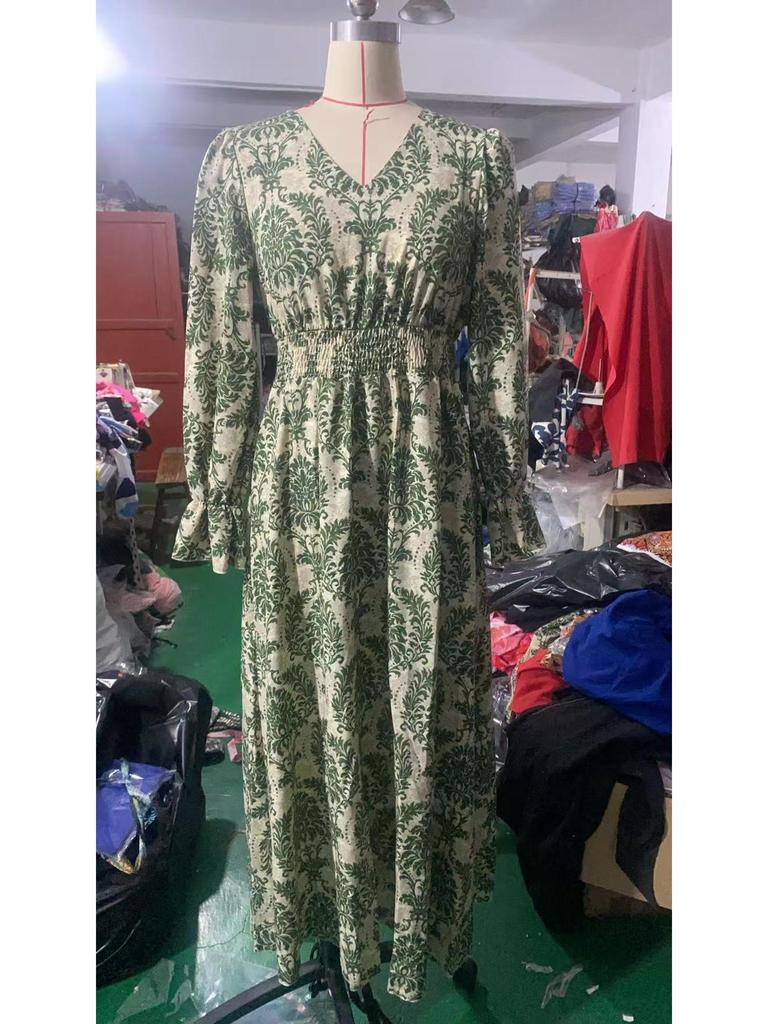 2024 Women's Autumn V-Neck Long-Sleeve Print Dress