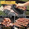 happykau Meat Press, Bacon Press, Round, Cast Iron, Black, Corrugated, with Wooden Handle, Grill Press, Meat Press, Meat Press, Approx. 17.5cm Diamete