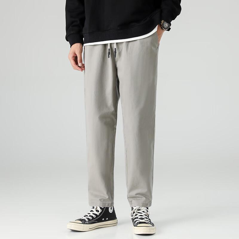 Dingfengbaoluo Men's Straight-Leg Cropped Casual Pants