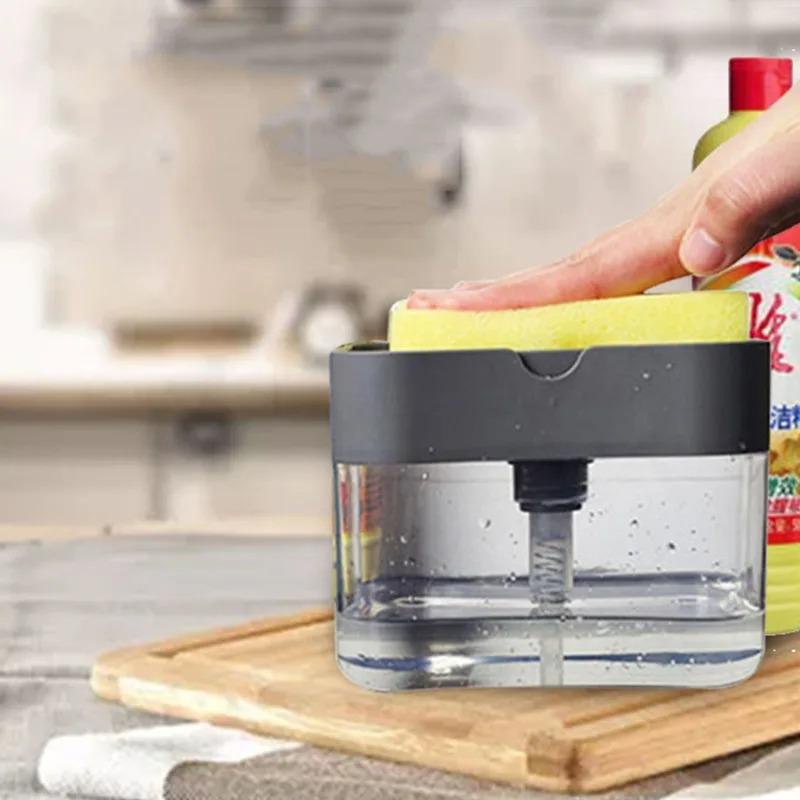 1pc Dishwashing Detachment Dispenser Sponge Ball Room Liquid Soap Dispenser Soap Pump Dispenser with Sponge Bracket Soap Pump