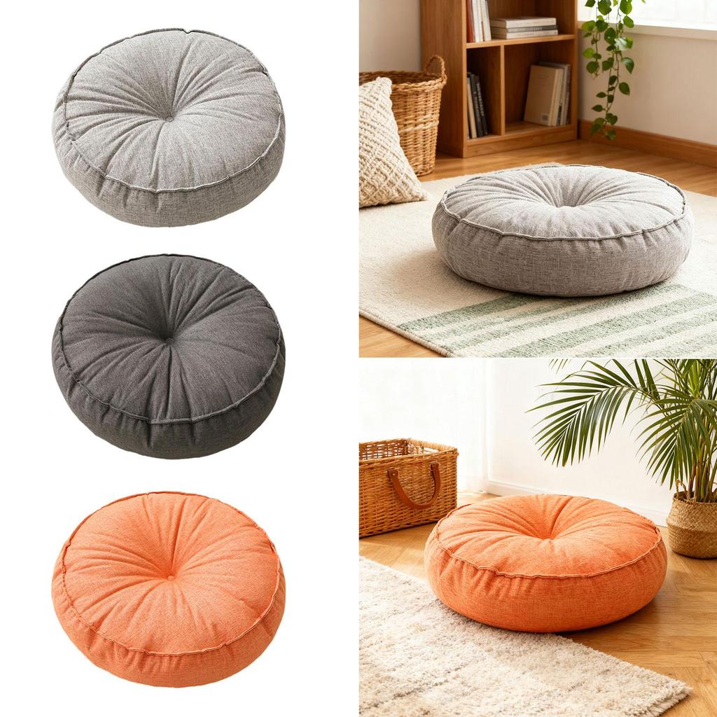 Soft Linen Round Floor Pillow Multi Functional Seat Cushion Decorative Pad for Living Room Bedroom Garden Outdoor
