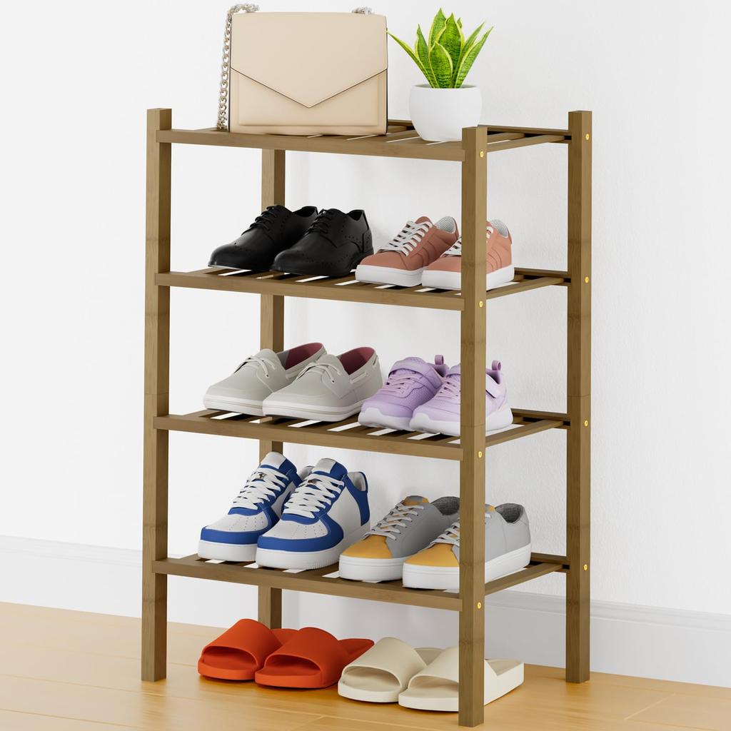 Olanly Bamboo Shoe Organizer Quality Expandable Shoe Rack Stackable Free Standing Wooden Shoe Storage Shelf For Entryway Closet