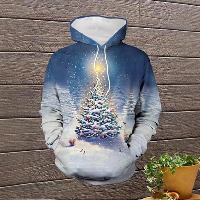Sweat à capuche de Noël tendance pour homme avec cordon de serrage en tissu polyester pour une tenue festive à manches longues imprimé 3D