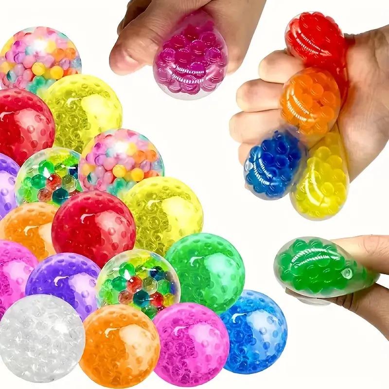 Stress Relief Colored Bead Water Balloon Squeeze Toy - 3.5cm Decompression Grape Ball