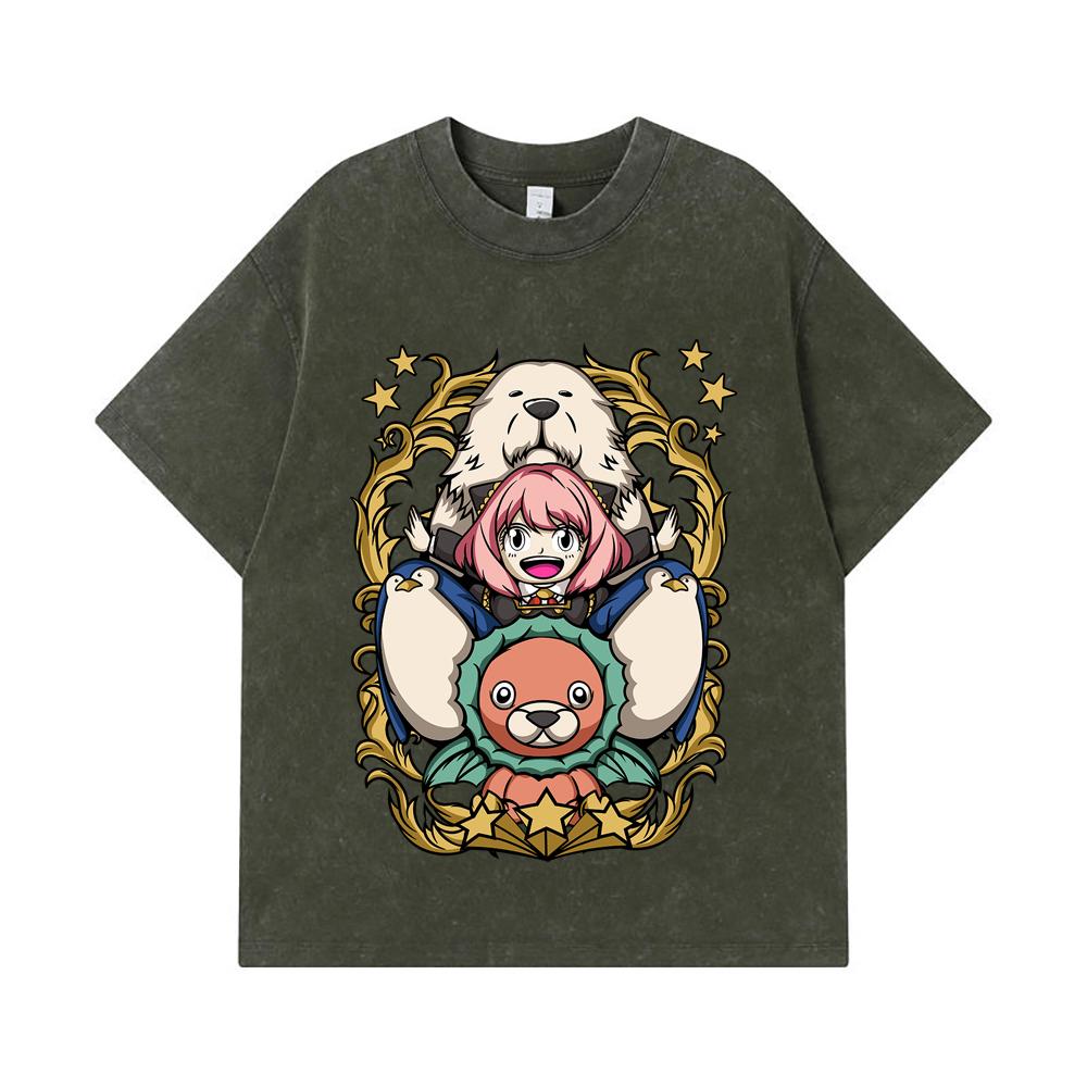 

275 GSM Washed T-shirts 100% Cotton Spy Family V11 Print Unisex Heavy Cotton T Shirt S армия зеленый
