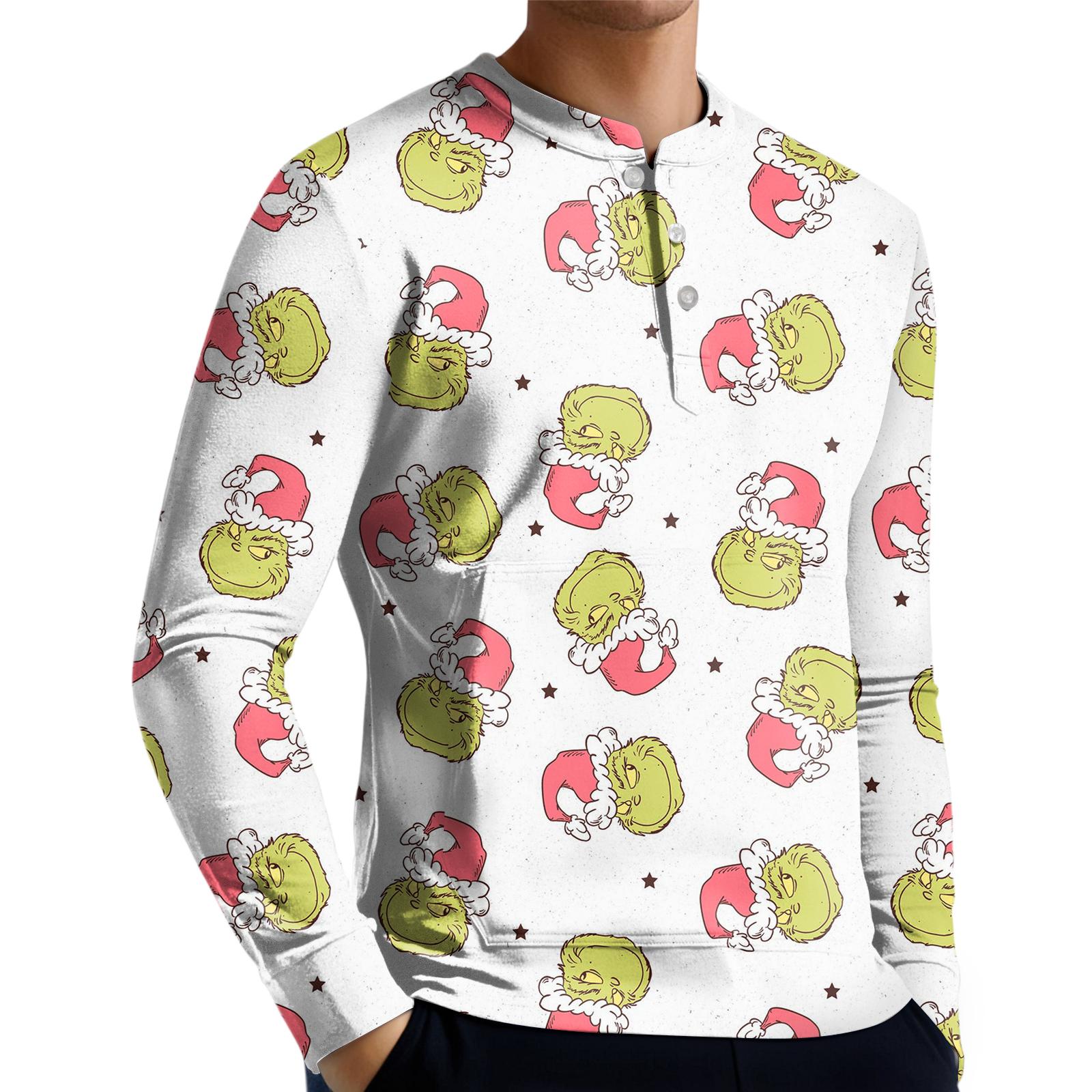 

Мужской повседневный свитшот на пуговицах, модная футболка с длинным рукавом с принтом, пуловер XL