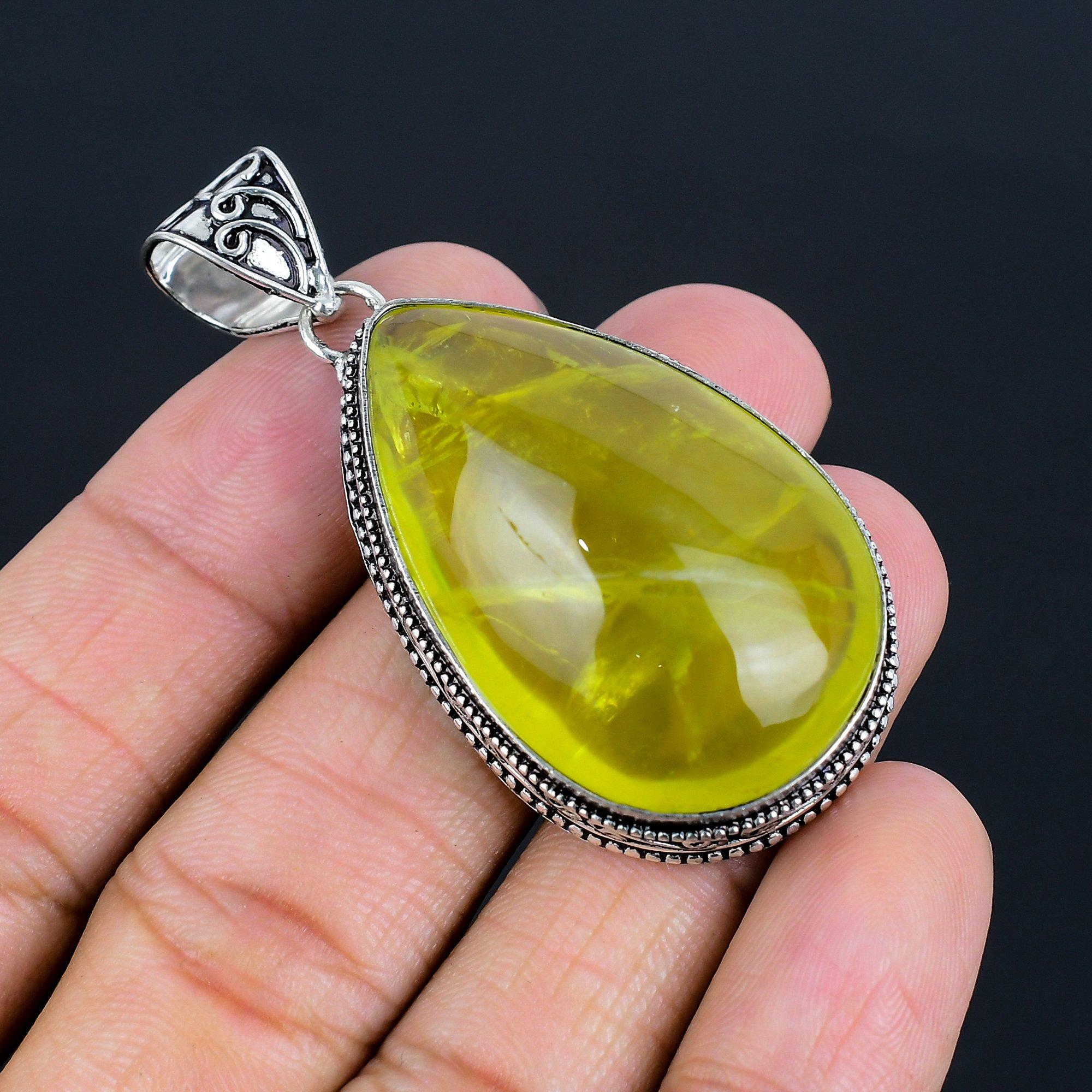 

Vintage Lemon Quartz Gemstone 925 Sterling Silver Jewelry Pendant 2.36 лимон