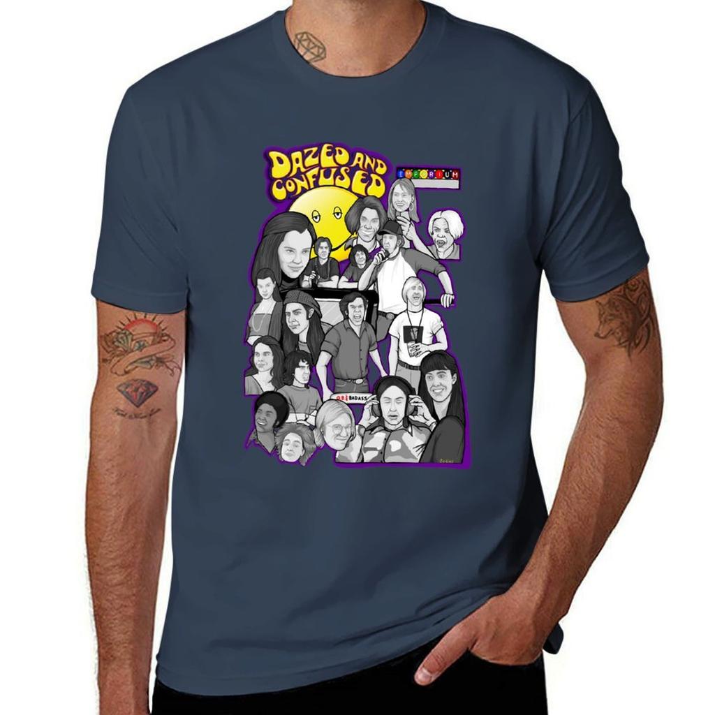 Benommener und verwirrter Charakter Collage Kunst T-Shirt Moderner Druck Lässiges T-Shirt