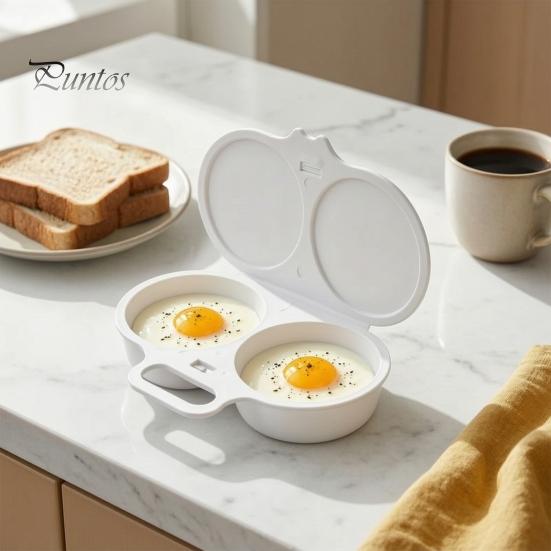 Fast Breakfast Cooking Tool Dual Cavity Microwave Egg Poacher with Lid And Handle, Food Grade Plastic Simple Cooker for Home Steamer, Oil-free