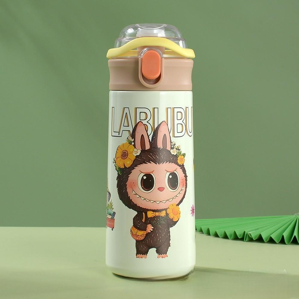 Labubu Cartoon Stainless Steel Thermal Insulation Water Cup Carter Cup with Handle Double Drink Bouncing Cup Pea Cup