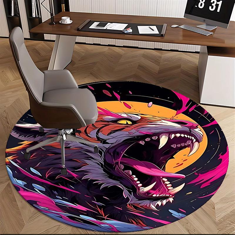 1pc Anime Design Tiger Head Round Carpet Office Chair Mat, Non Slip Rug for Home Decor, Living Room, Bedroom, Game Room, Festival Gift