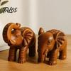 Compact Shelf Statue Elephant Figurine Ornament, Resin Wood Grain Statue, Auspicious Traditional Chinese Craft Animal Sculpture for Home Office Living