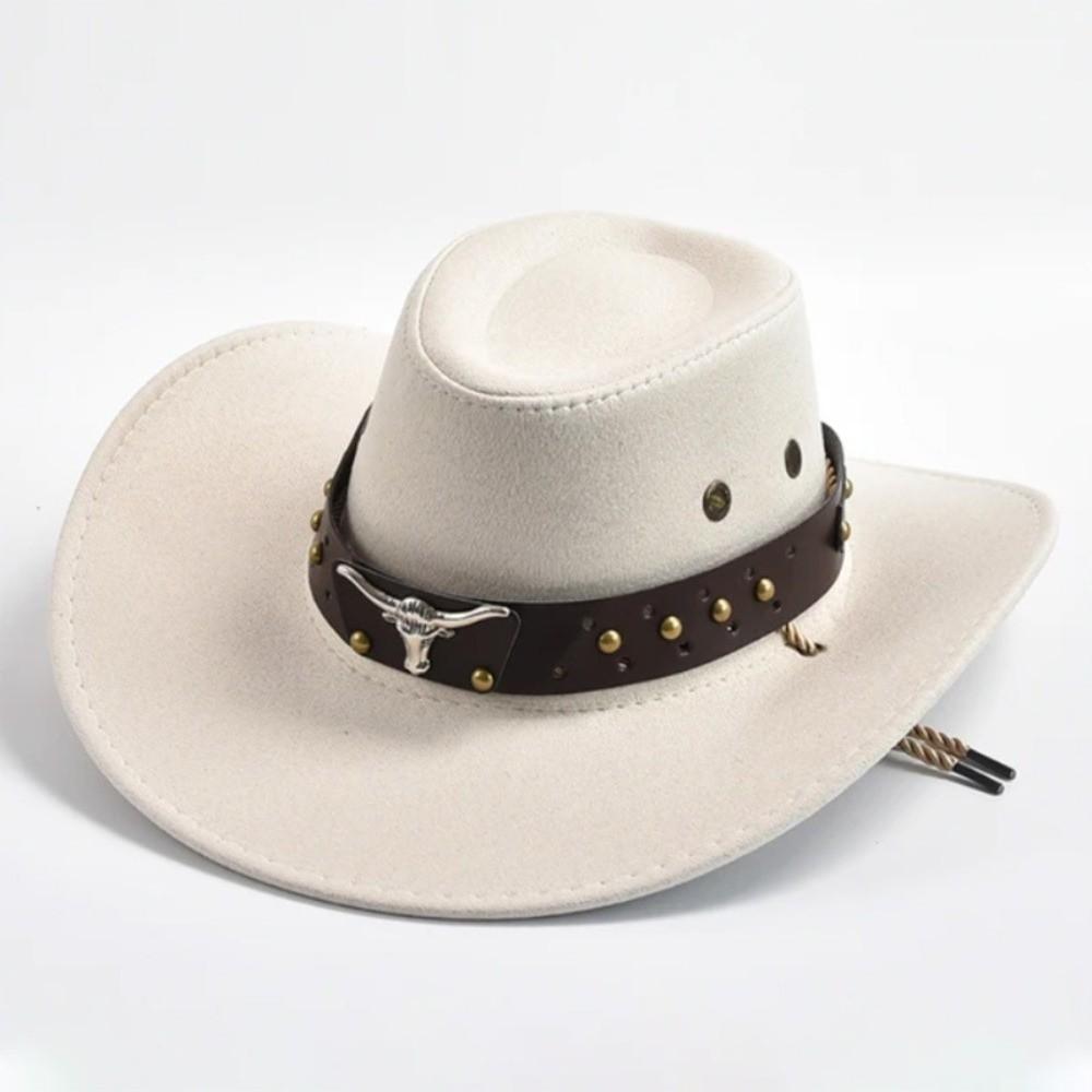 Bull Head Rivet Decor Band Western Cowboy Hat Breathable Viscose Fiber Hat Wide Brim Sun Hat Party