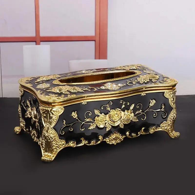Luxury Tissue Box European Style  Napkin Holder Napkin Case Rose Patterned Paper Rack Table Accessories Home Car Case Holder