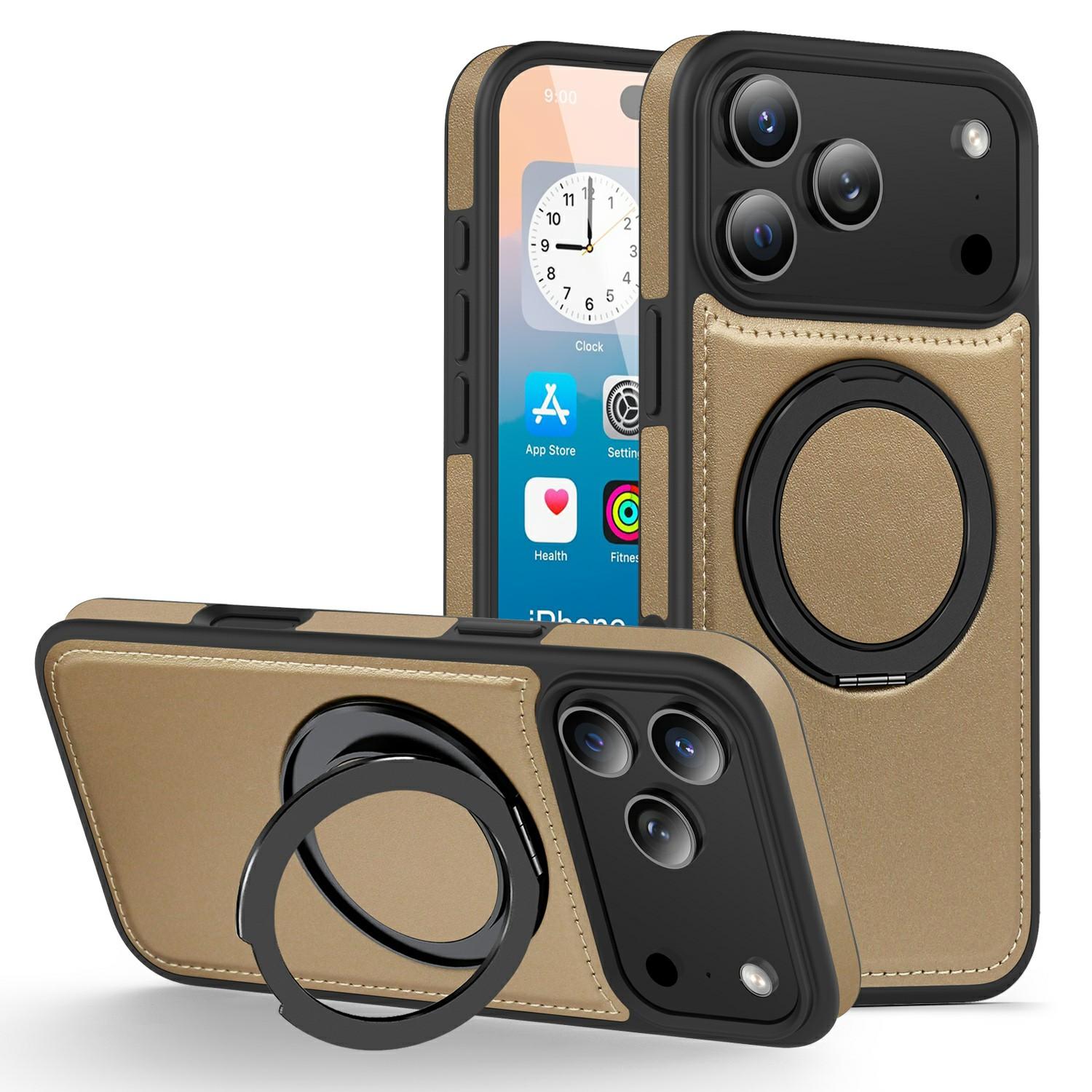 

For iPhone 17 Pro Max Case with Ring Kickstand Compatible with MagSafe PU Leather Back Cover
