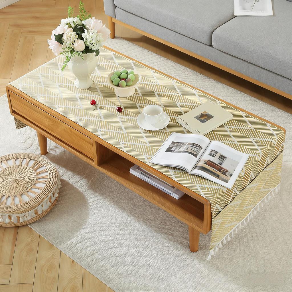 End Table Decoration Farmhouse Rectangular Cotton Coffee Table Cloth with Pockets