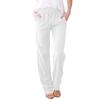 Women Drawstring Waist Wide Leg Loose Cotton Linen Pants