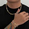 Y2K Multi Color Rhinestone Gemstone Necklace Bracelet Set for Men Trendy Male Collarbone Chain Accessories Fashion Jewelry Gifts