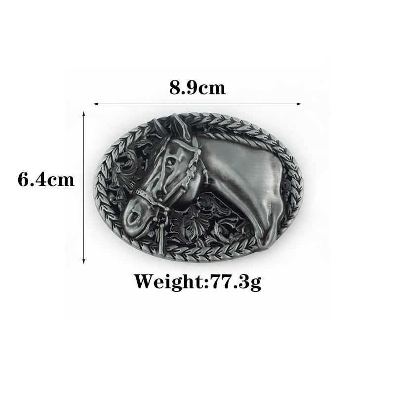 Oval Personalized Galloping Horse Wheat Ear Leather Belt Buckle with Smooth Alloy Plate