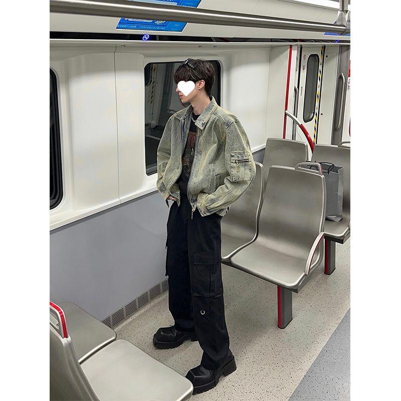 Distressed Washed Denim Jacket Men's Spring and Autumn New Handsome High Street Jacket American Couple Lapel Top