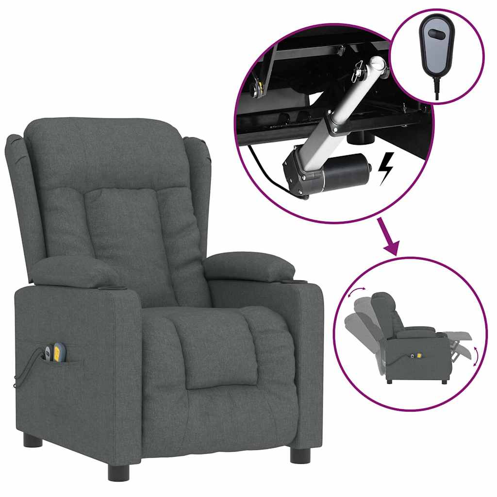 Electric Massage Recliner Dark Grey Fabric