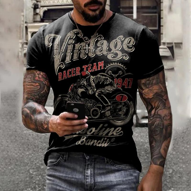 Maglietta da Motociclista Uomo Stampa 3D Manica Corta Classici Vintage T-shirt Per Uomo Street Ride Magliette Biker Top Maglietta Oversize