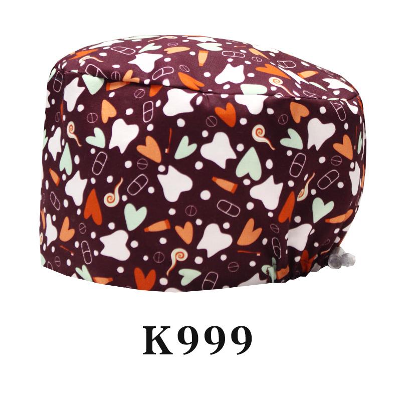 Cartoon Printed Nursing Caps Men Women Medical Hats Adjustable Long Hair Pet Dental Clinic Doctors Scrub Hat