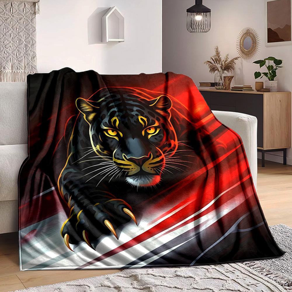 

1pc Jaguar Pattern Soft & Warm Polyester Knit Blanket, Digital Printed, All-Season Throw for Napping, Traveling, Sofa yy250906008 75x90cm