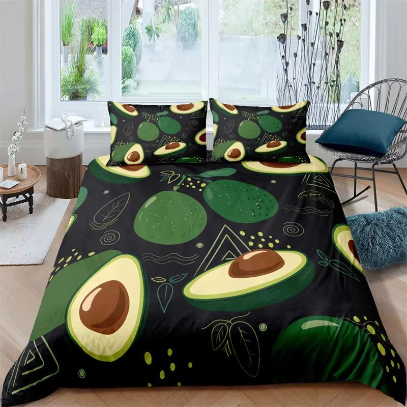 Green Avocado Duvet Cover Twin Queen For Boys Girls Teen Kawaii Tropical Fruit Bedding Set Botanical Cartoon Comforter Cover