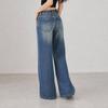 Womens High-Waisted Wide-Leg Denim Pants 2026 Washed Straight Cut Casual Trousers