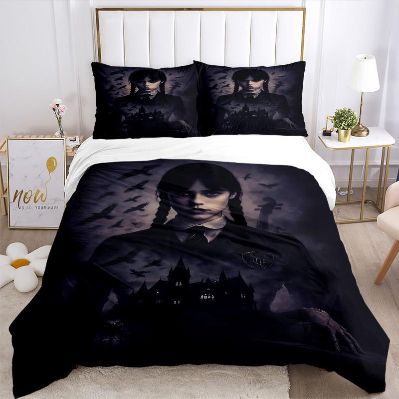 3-teiliges Wednesday Addams Bettwäsche-Set, 1 Bettbezug + 2 Kissenbezüge (Kein Einsatz), Hochauflösender Druck, Set für Zuhause & Wohnheim yy251208072