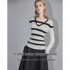 Women's Elegant Striped V-Neck Knit Top