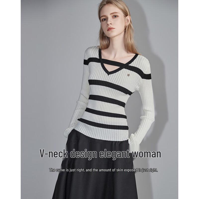 Women's Elegant Striped V-Neck Knit Top