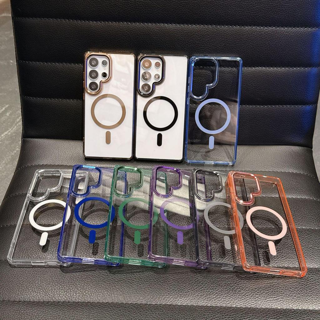 Samsung S25/S24 Ultra Magnetic Transparent Phone Case with Ice Color and Metal Lens Ring