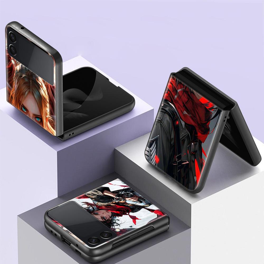 A-Attack on T-Titan Annie Mikasa For Samsung Galaxy Z Flip 7 6 5 4 3 5G Phone Case Black Cover ZFlip 7 6 5 4 3 Shockproof Bumper