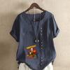 Women's Fashion Handsome Pattern Prined Short Sleeve T-shirt Loose Cotton Shirt Casual Loose Summer Blouse Tops