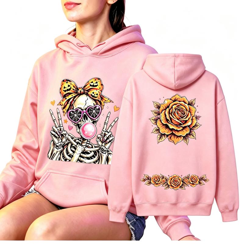 Fashion Women's Hoodie Fun Skull Girl Flower Printing Loose Fashion Pullover Autumn Clothing Vintage Men Women Tops Sweatshirts