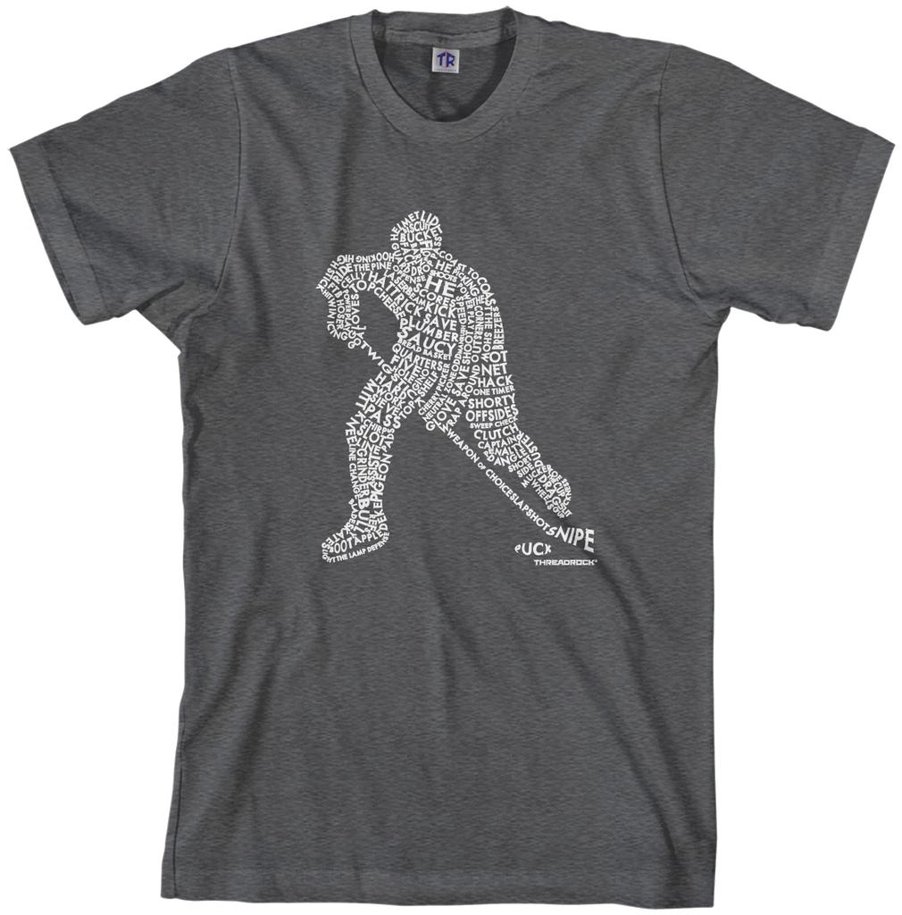 Threadrock Mens Hockey Player Typography Design T Shirt Sports Word Art