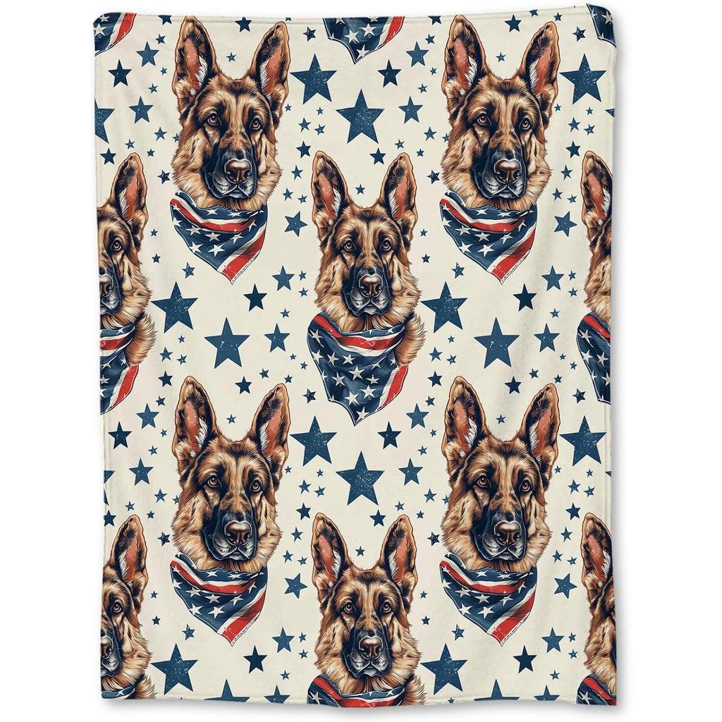Patriotic German Shepherd Blanket - Soft Lightweight Cozy Flannel Throw Blanket for Adults Kids Women Girls, Warm Fuzzy Blankets