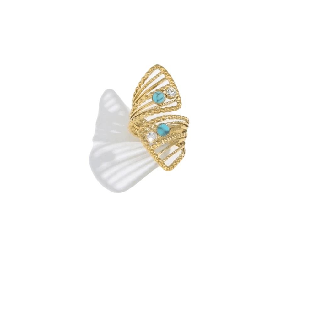 Minimalist Design Stainless Steel Rings Natural Stone Openwork Ring Gold-plated Ring  Wedding Ring Style 4
