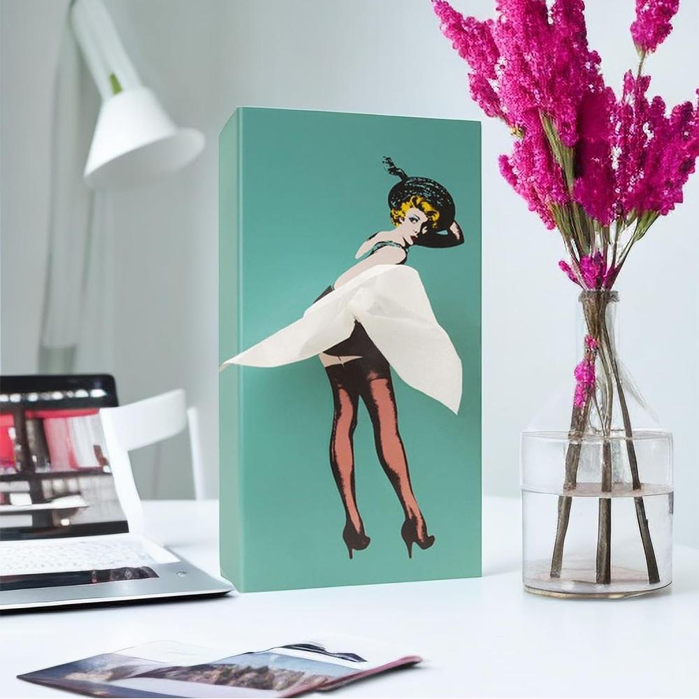 Flying Skirt Girl Tissue Box Retro Tissue Box for Fun Decorative Ornaments, Blue