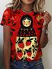 Matryoshka doll 3D print women's round neck short-sleeved T-shirt, Harajuku style top, women's clothing